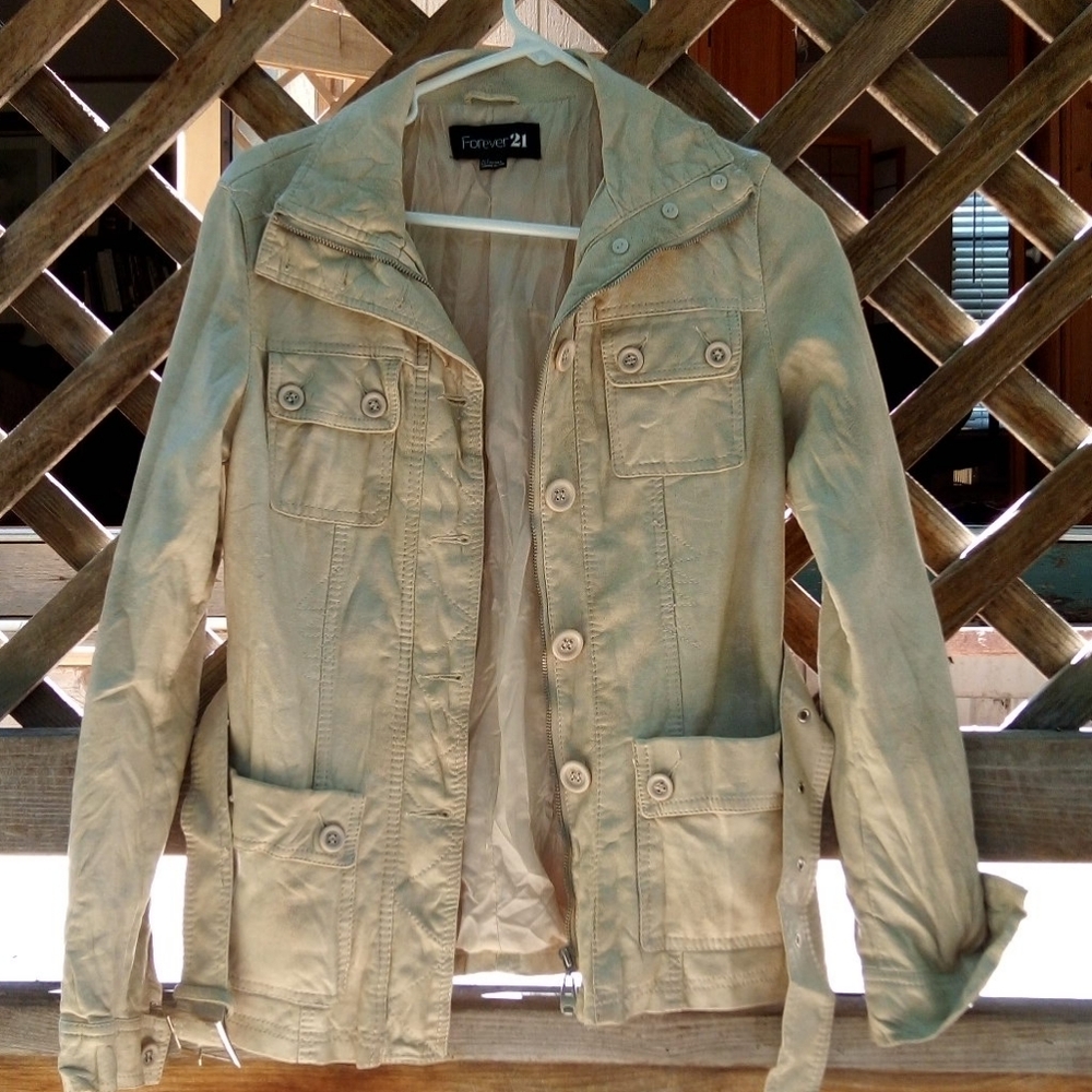 Forever 21 beige, vegan leather military jacket S